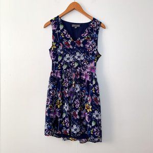 Highline Collective Blue Floral Summer Dress Chiffon Overlay, Size Small